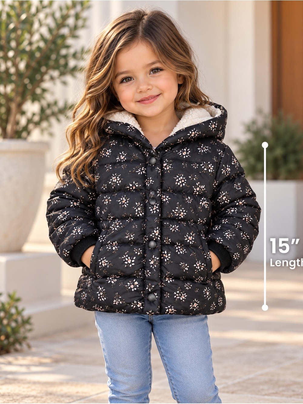 Girls' Jessica Simpson Floral Puffer Jacket with Hood - Size 3T